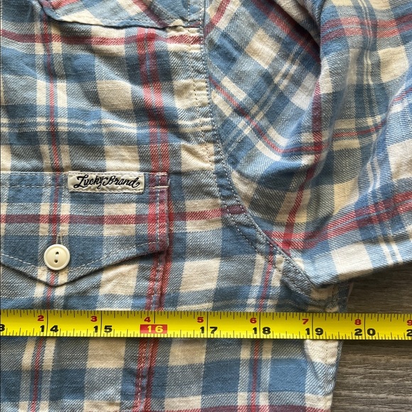 Lucky Brand Men's Blue White Western Sportswear Flannel Shirt 100% Cotton Size S - Picture 10 of 13